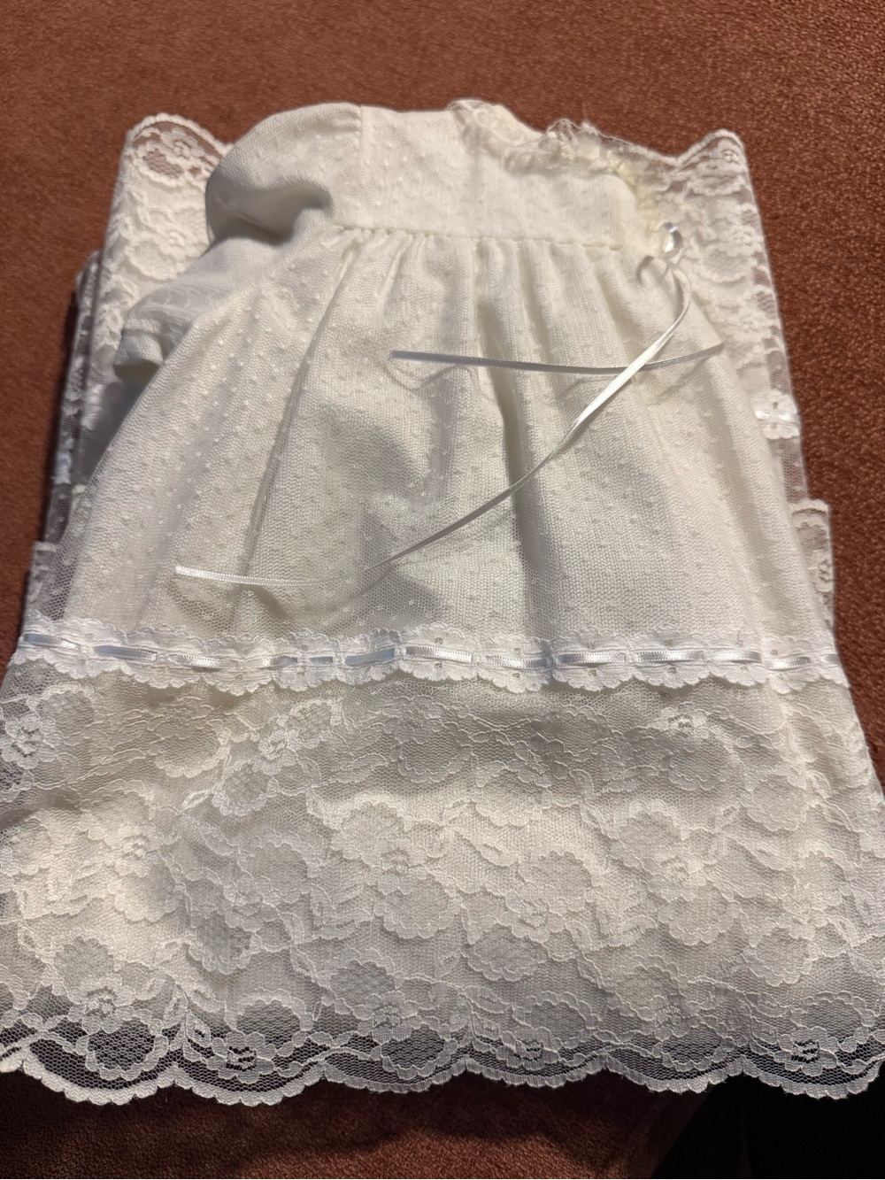 Antique Vintage  Handmade Christening Gown White/Ivory Cotton Lace, 1900